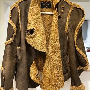 Vivienne Westwood Brown Tan Asymmetrical Suede Shearling Jacket Large  L Unisex